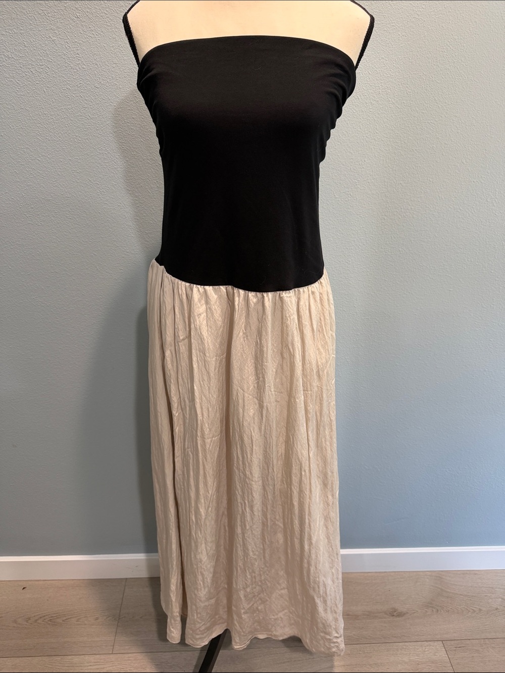LOFT Black Strapless Bodice with Cream Maxi Dress